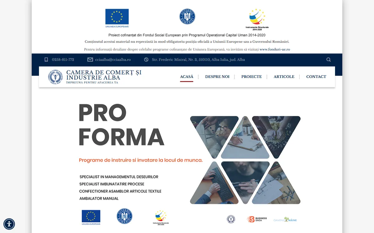 Camera de Comerț și Industrie Alba — captură a site-ului