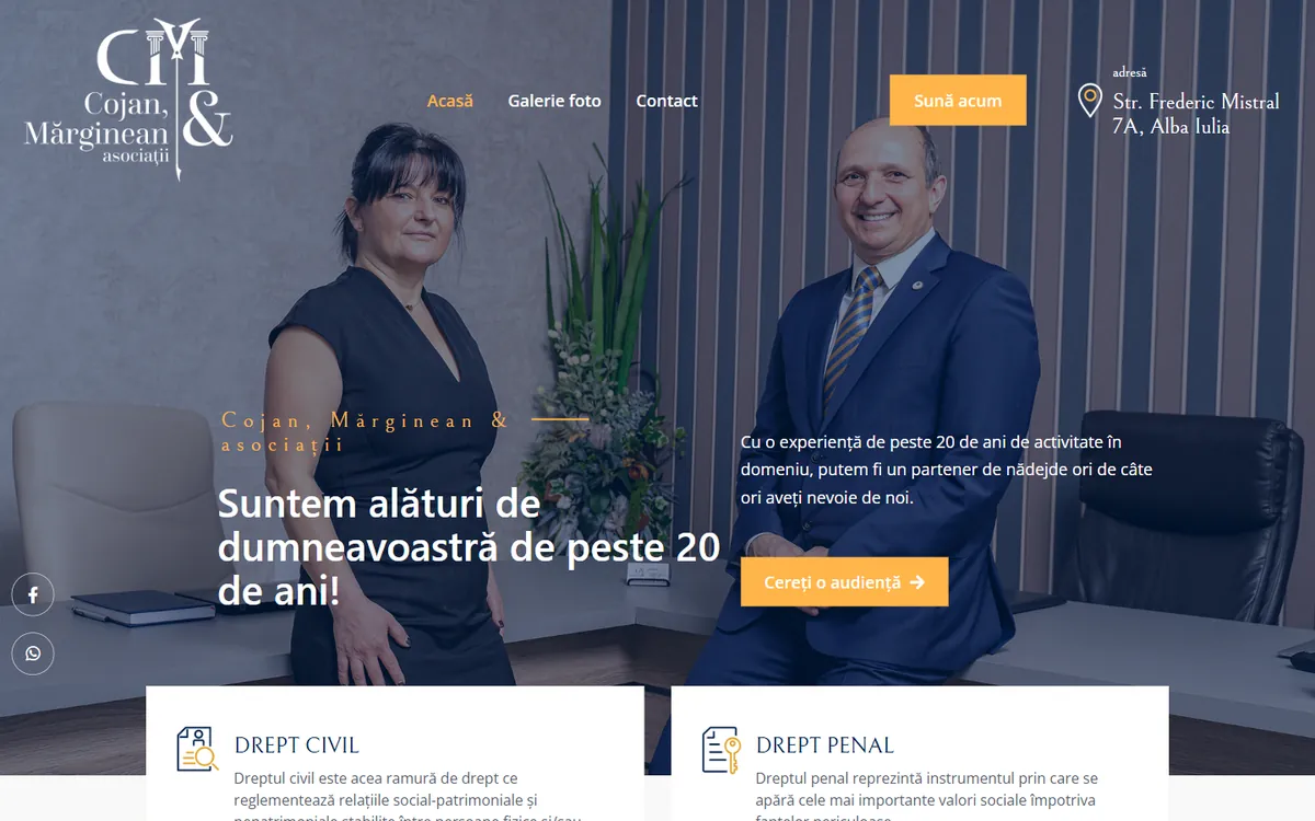 Cojan, Mărginean & asociații — captură a site-ului
