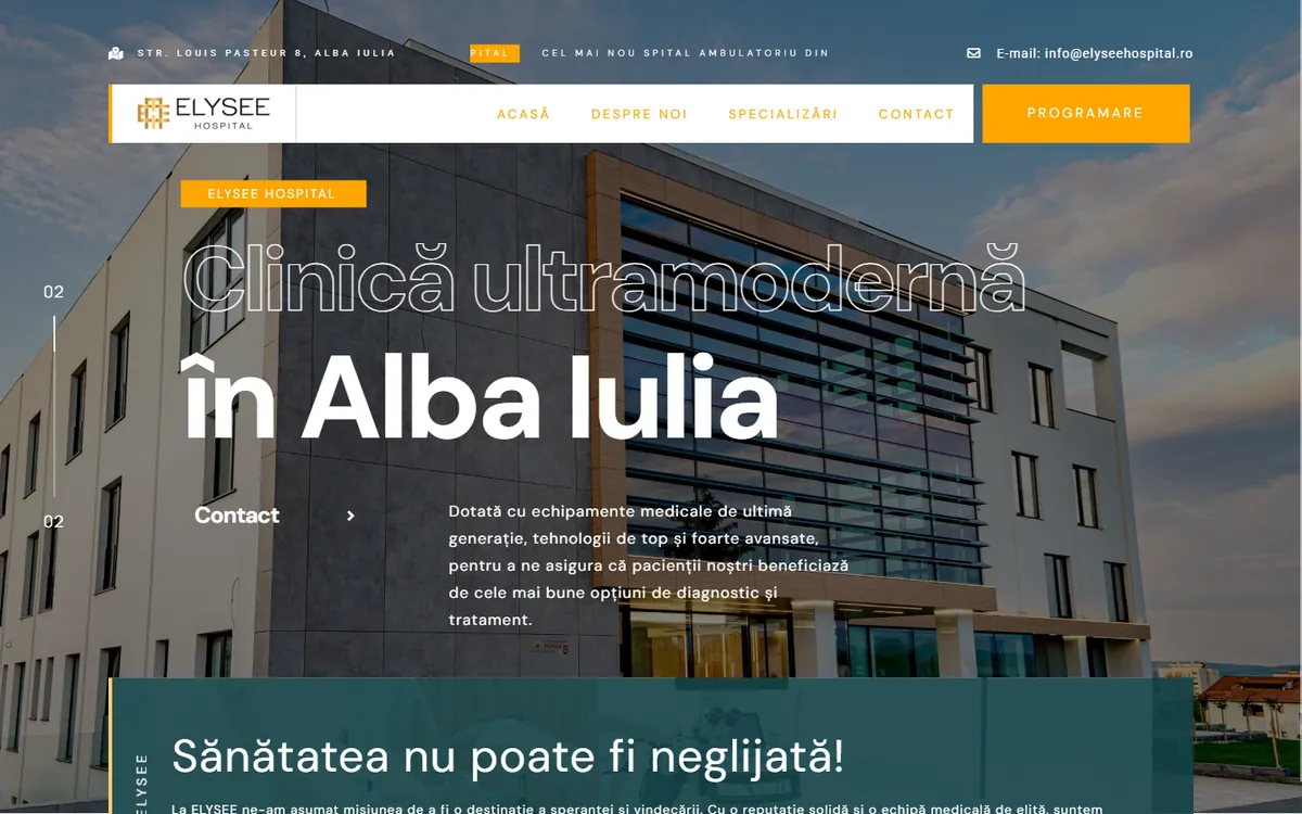 Elysée Hospital — captură a site-ului