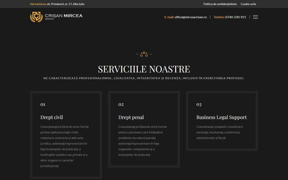 Avocat Mircea Crișan — captură a site-ului